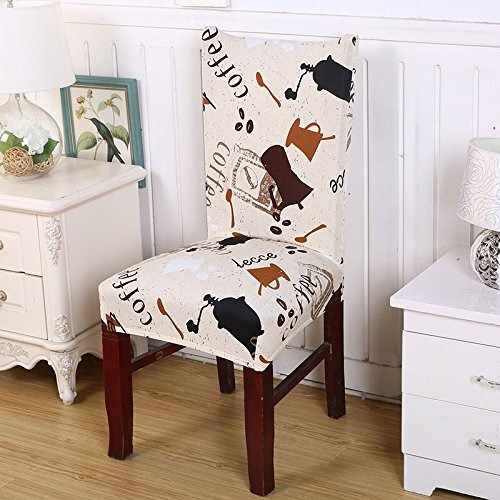 Styleys Polyester Stretchable Washable Elastic Chair Seat Case Protector, Slipcover Dining Chair Covers (Set Of 8, Sd05, Coffee Cup Print)