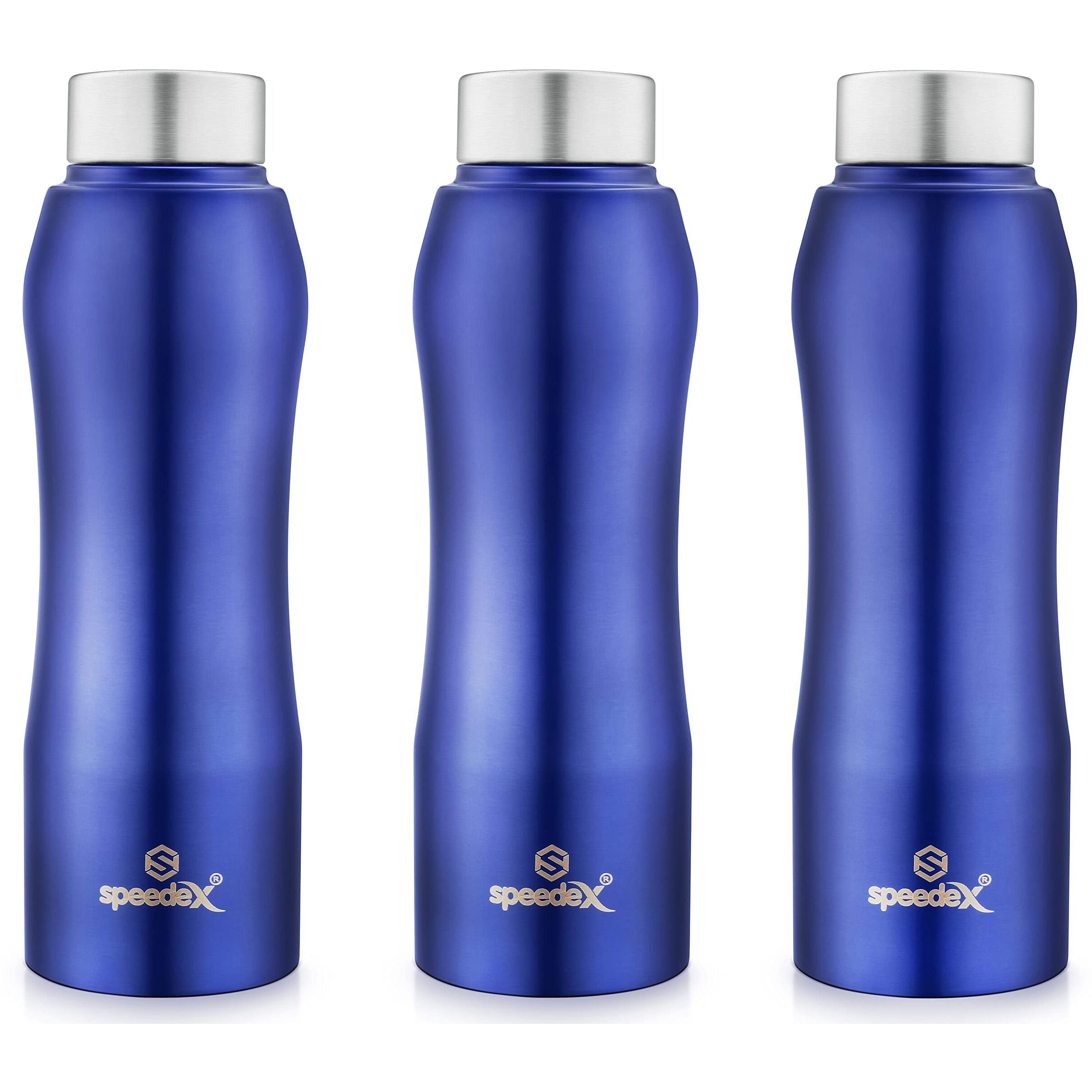 Speedex Stainless Steel Water Bottle 1 Ltr For School, Gym, Office Bottles 1 Litre For Boys, Girls, Men, Women, Kids, Fridge, Blue Colour, Set Of 3, Screw Cap