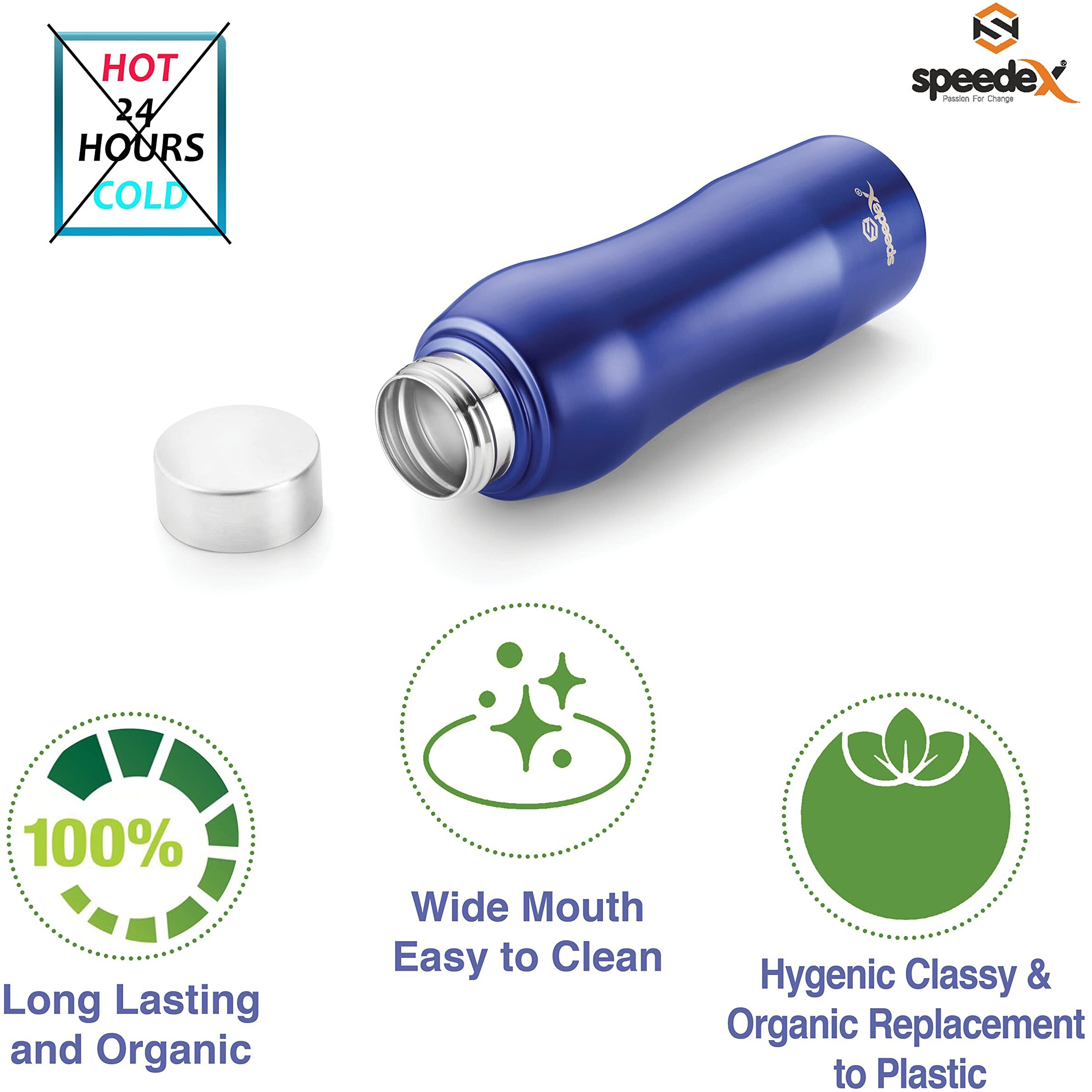 Speedex Stainless Steel Water Bottle 1 Ltr For School, Gym, Office Bottles 1 Litre For Boys, Girls, Men, Women, Kids, Fridge, Blue Colour, Set Of 3, Screw Cap