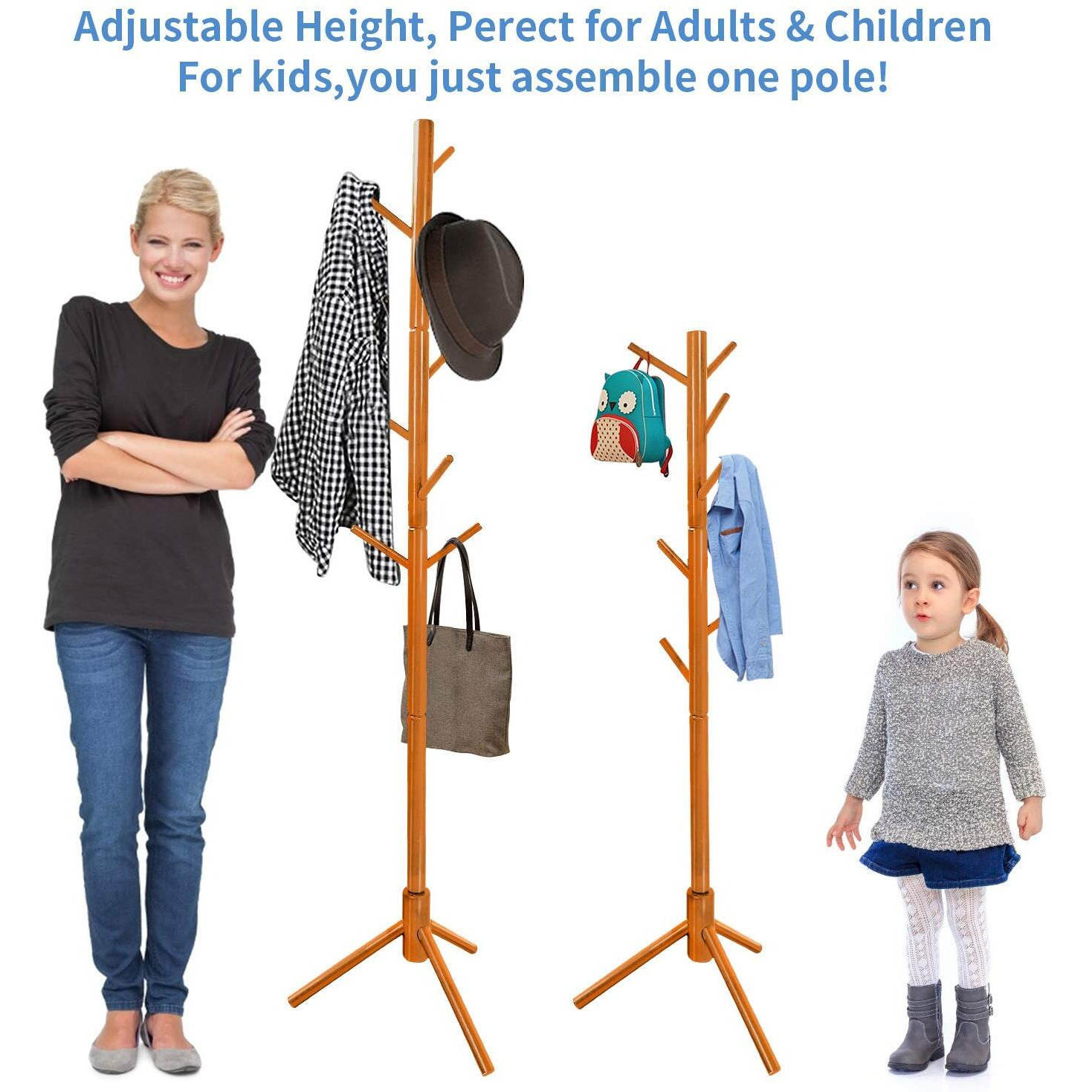 Naayaab Craft Free Standing Bamboo Coat Stand With 7 Hooks | Tree Coat Rack Stand | Coat Hanger Stand For Coats, Hats, Scarves, Clothes, And Handbags | Diy (Do It Yourself) | Golden Yellow, Cm