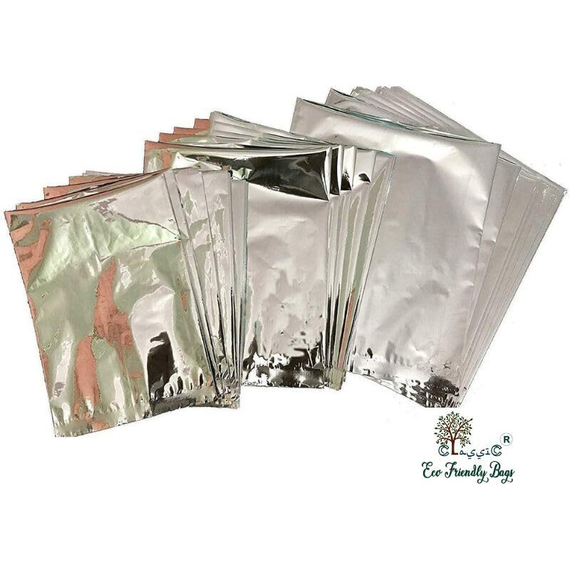 Classic Eco Friendly Bags - Aluminium Silver Foil Plastic Pouches Bags For Multipurpose For Tea, Coffee, Food Packaging Metalized Hot/Dry Food Parcel Bags, Pack Of 100 (6&quotX8")