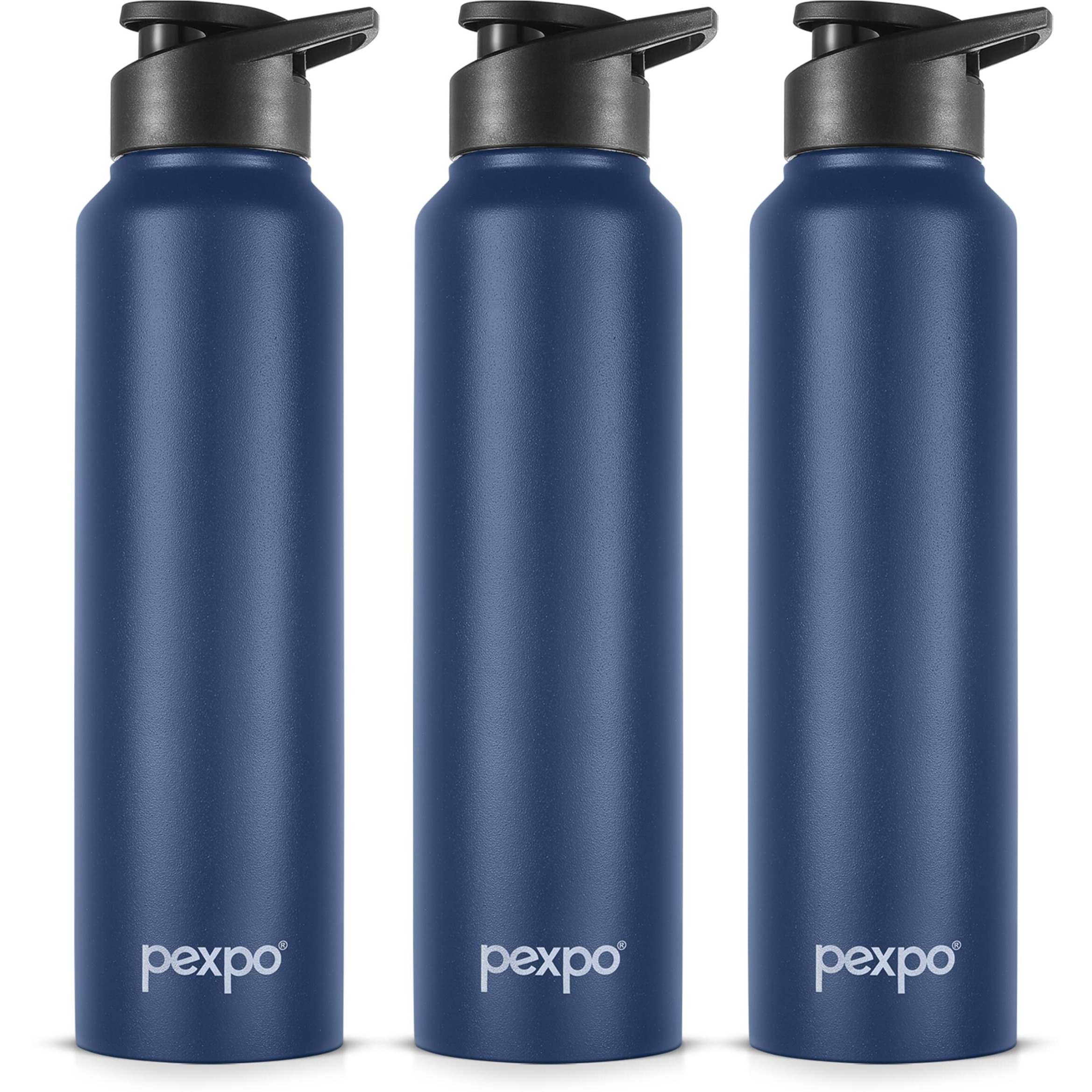 Pexpo Chromo Stainless Steel Sports/Fridge Sipper Water Bottle 1 Litre, Denim Blue Pack Of 3 | Eco Friendly | Bpa Free | Water Bottle For Office, Gym, School, Yoga, Trekking, Men, Women And Kids