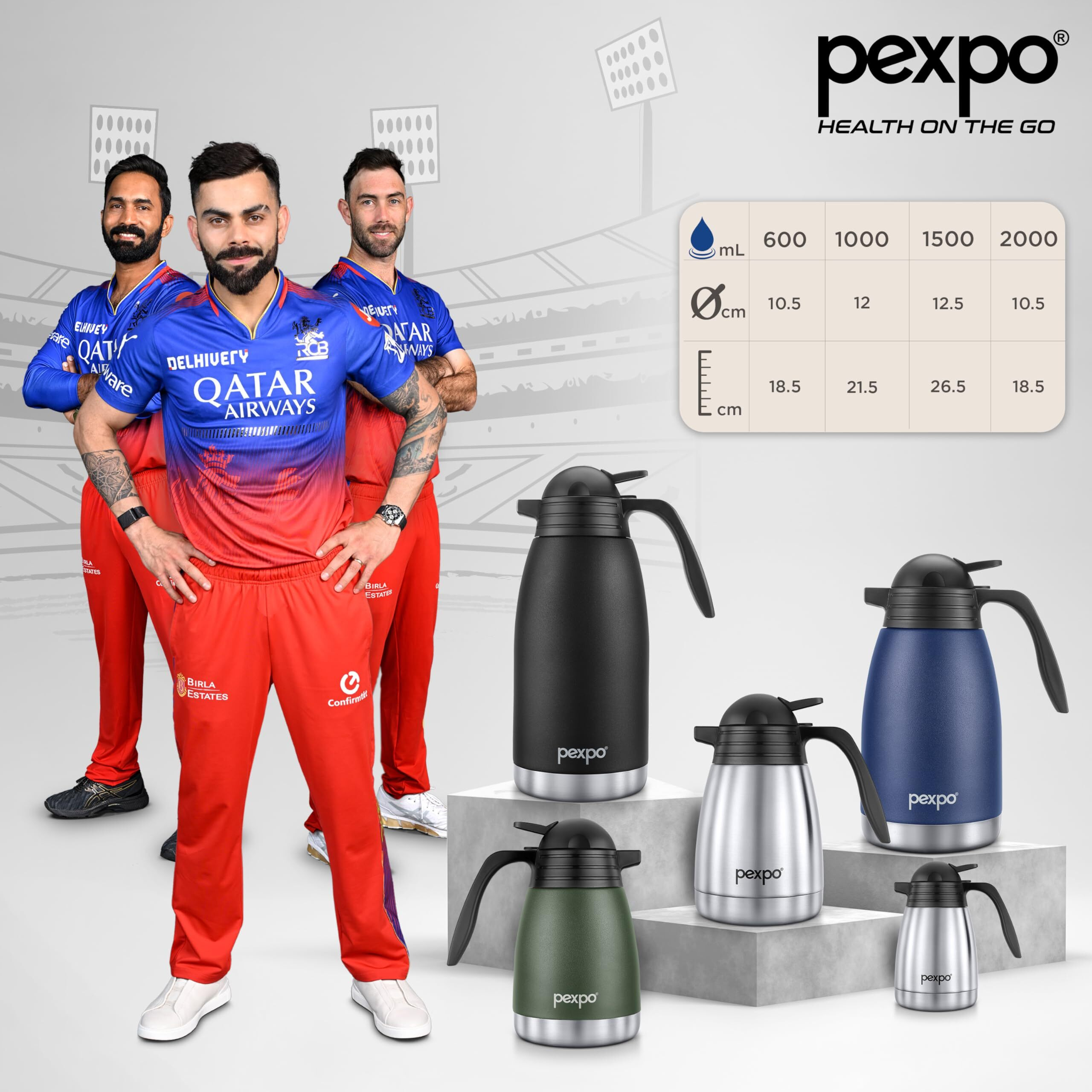 Pexpo Cosmo Stainless Steel Thermal Carafe |1500Ml,Black | Double Walled Vacuum Insualted With Lid - Coffee/Tea Carafe Heat & Cold Retention