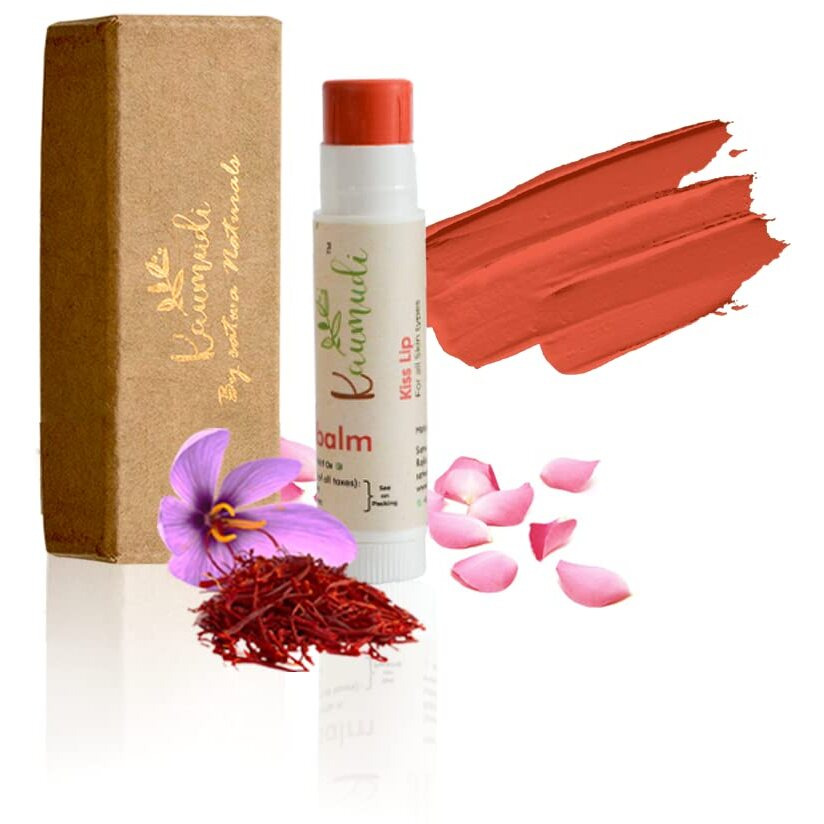 Kaumudi Handmade & 100% Natural 3In1 Lip Balm (Lip Tint | Cheek Tint | Eye Shadow) Made With Rose & Saffron Essential Oil | Best For Dry, Damaged & Chapped Lips | Hydrates & Moisturizes (Kiss Lip)
