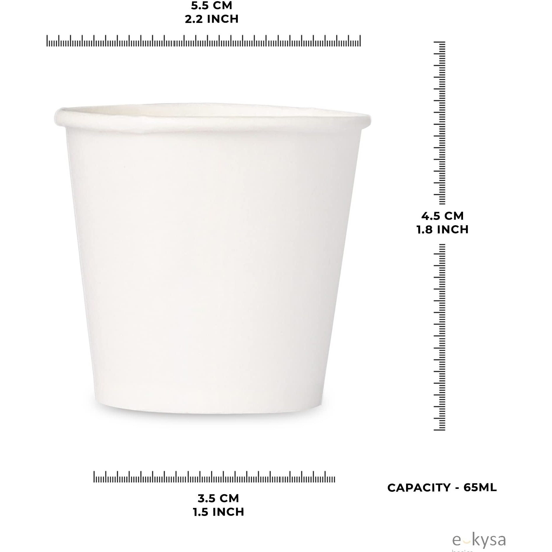 E Kysa Basics Paper Disposable Tea/Coffee Cups, Set Of 100 Pcs, 65 Ml - White