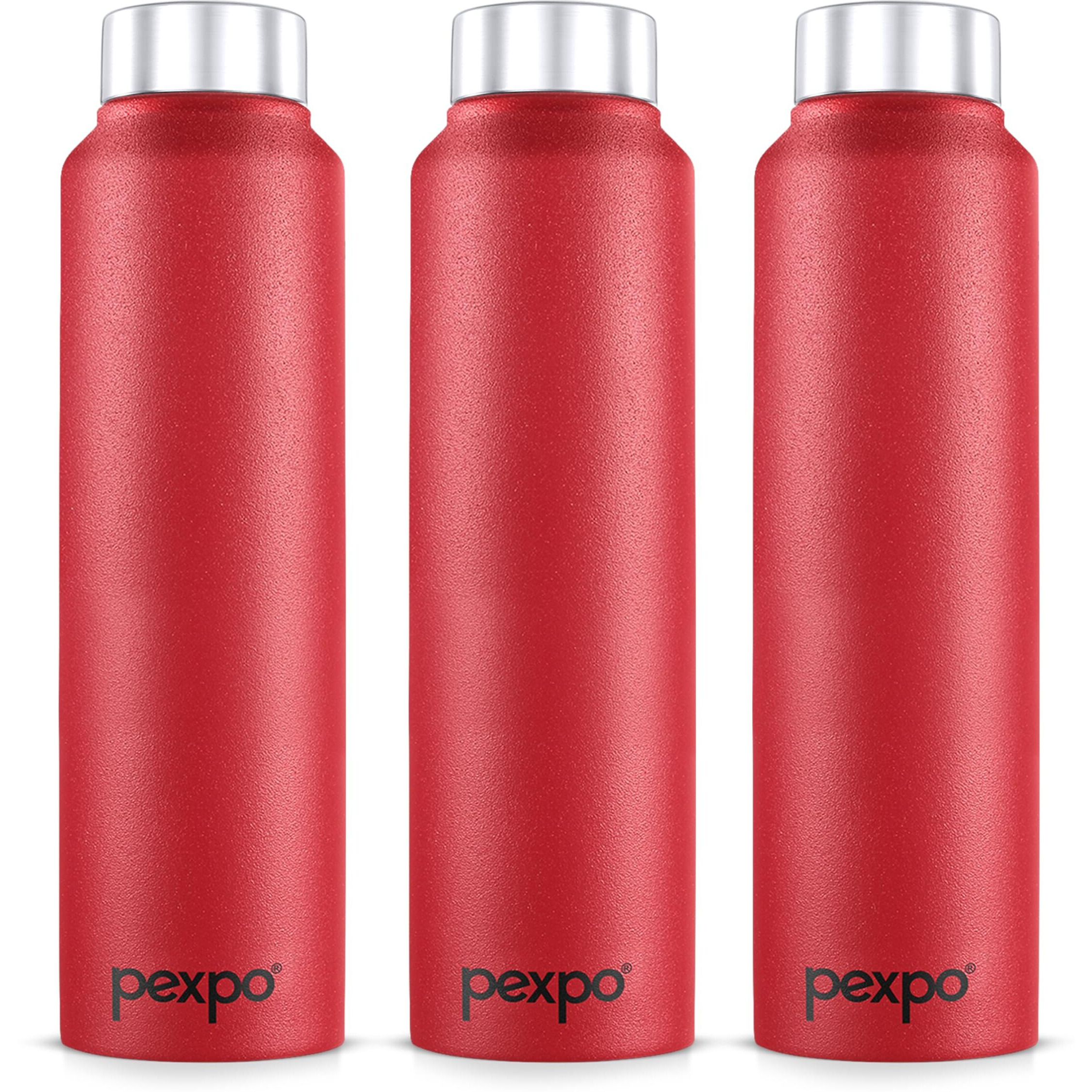 Pexpo Chromo Stainless Steel Sports/Fridge Water Bottle 1 Litre, Crimson Red Pack Of 3 | Eco Friendly | Bpa Free | Water Bottle For Office, Gym, School, Yoga, Trekking, Men, Women And Kids