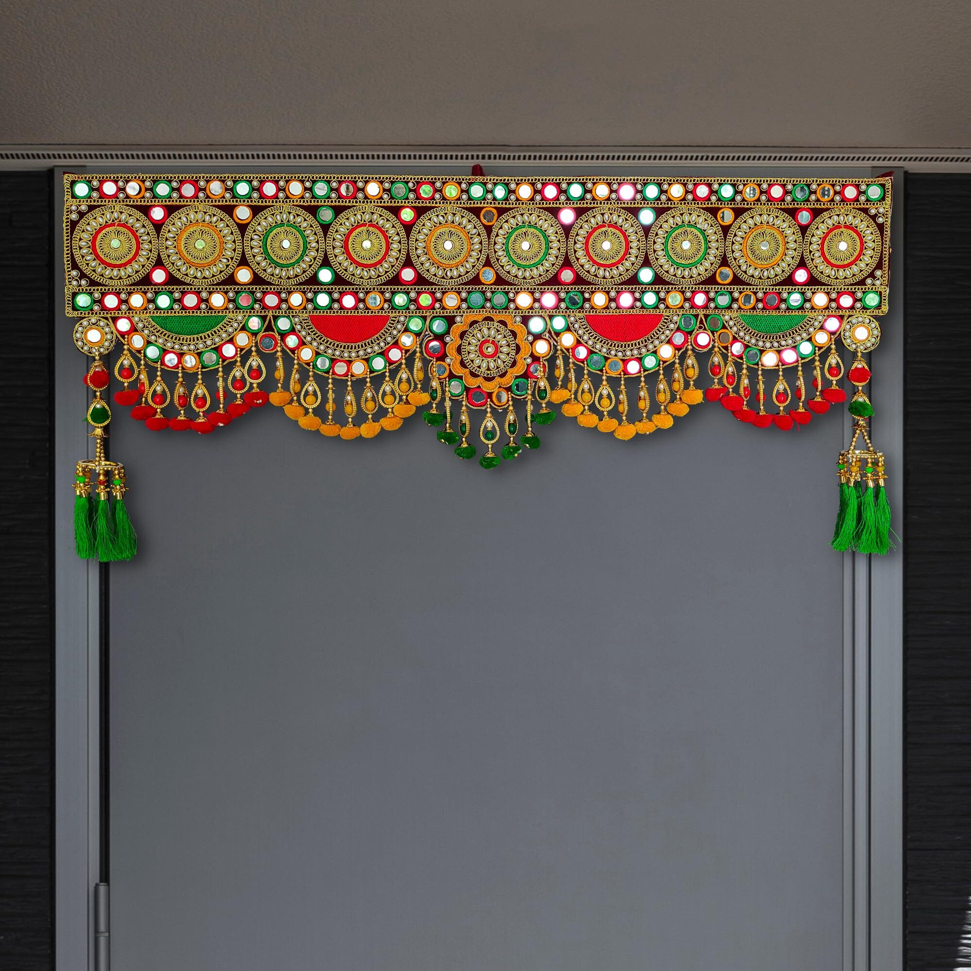 Reptum Decor Traditional Multi Zula Pearl Plastic Beads Handmade Door Hanging/Bandarwal/Toran For Door, Traditional Bandarwal For Door, (37 Inch Length And Width- 17 Inch), Multicolour, Medium