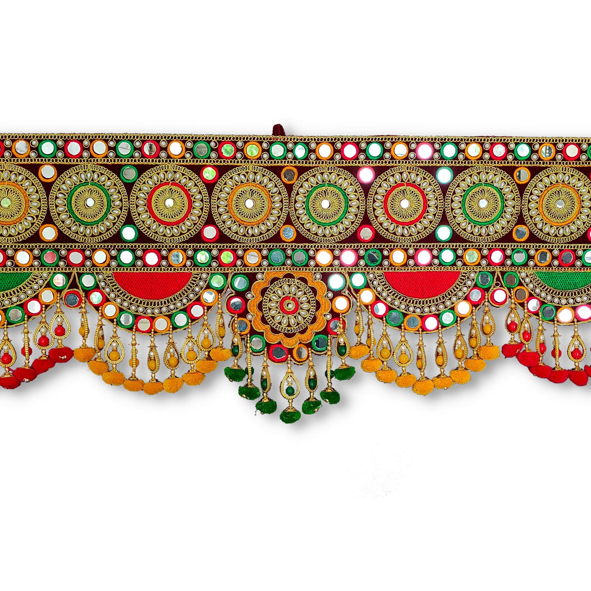 Reptum Decor Traditional Multi Zula Pearl Plastic Beads Handmade Door Hanging/Bandarwal/Toran For Door, Traditional Bandarwal For Door, (37 Inch Length And Width- 17 Inch), Multicolour, Medium