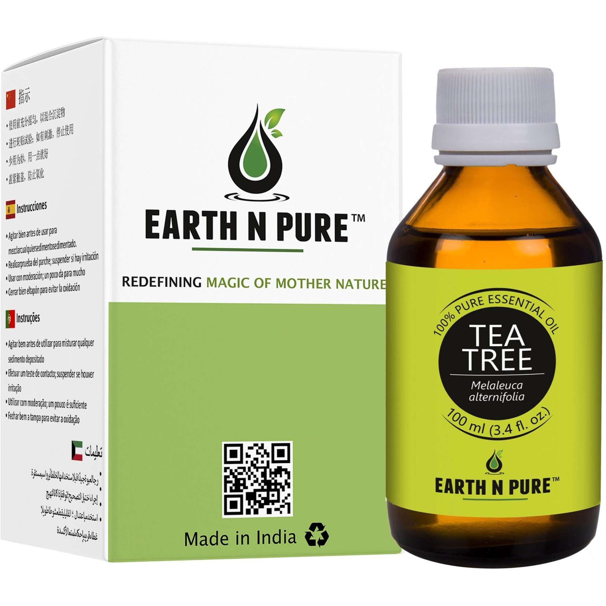 Earth N Pure Tea Tree Essential Oil For Scalp Care, Skin Care And Relief From Acne And Pimples | 100 Ml