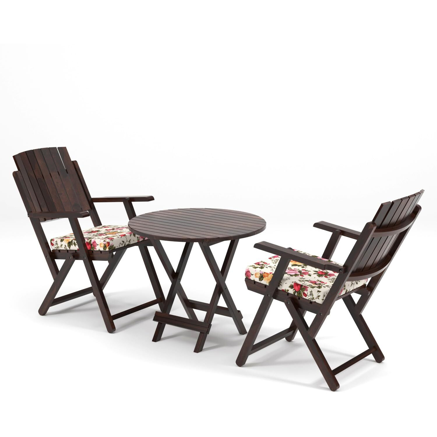 Vmdj Furniture Sheesham Wooden Portable Foldable 2 Seater Chair With Table Set Outdoor Balcony Garden Coffee Table Set Furniture With 1 Table And 2 Chairs Set (Walnut)