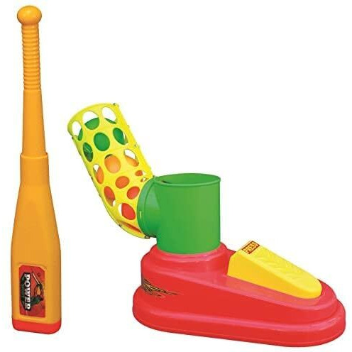 Goyal's Goyals Automatic Plastic Pitcher Power Shot Base Ball Game Unbreakable Includes 1 Bat 3 Balls For Age 3 Years & Above - Red & Yellow