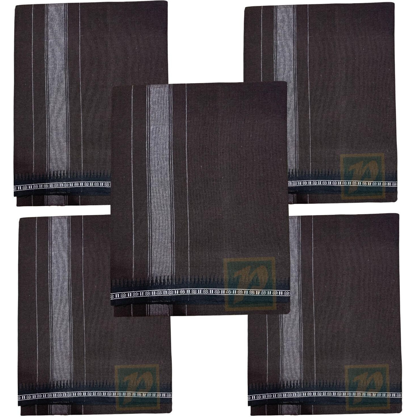 Prakasam Cotton Mens Single (1.28 X 2.00 Mtrs) Colour Thalapathi Border Dhoties/Fine Quality Single Dhoties (Coffee Brown) Pack Of 5 Dhoties