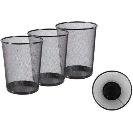 Goodwill Tech Open-Top Cylindrical Metal Mesh Recycling Dustbins- Waste Basket For Home/Office/Coffee Shop/Hotel Non-Toxic - Black (Set Of 3, Small (9L))