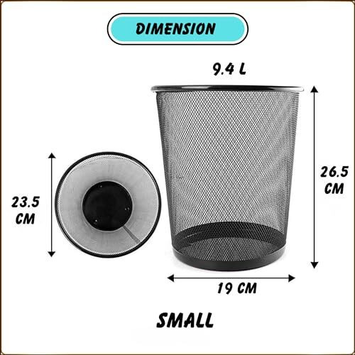 Goodwill Tech Open-Top Cylindrical Metal Mesh Recycling Dustbins- Waste Basket For Home/Office/Coffee Shop/Hotel Non-Toxic - Black (Set Of 3, Small (9L))