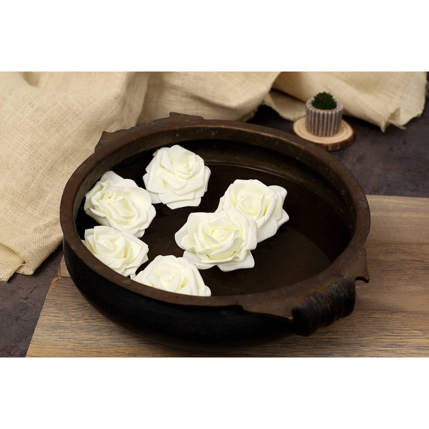 Satyam Kraft 12 Pcs Artificial Big Fake Foam Rose Water Floating Flowers, Pooja Thali, Bouquet Gifts,Trousseau Packing, Wedding Festival And Events,Home, Bedroom Decoration Diy Craft (White)