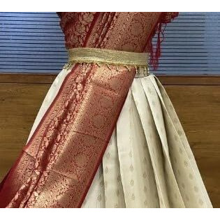 Zerico Women's Indian Traditional Kanjivaram Kanchipuram Silk Pure Zari Weaving Lehenga Choli And Havay Zari Work Dupatta With Blouse (All Unstitched) (Half Saree) (White-Marron)