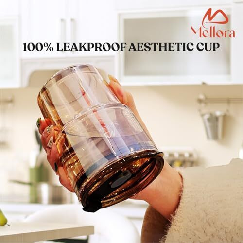 Mellora Leather Grip Coffee Tumbler With Glass Straw | Sipper With Lid Anti - Leak Proof For Hot & Cold Beverages | Transparent Travel Cup | Perfect For Office, & On-The-Go Use | Brown - 400Ml