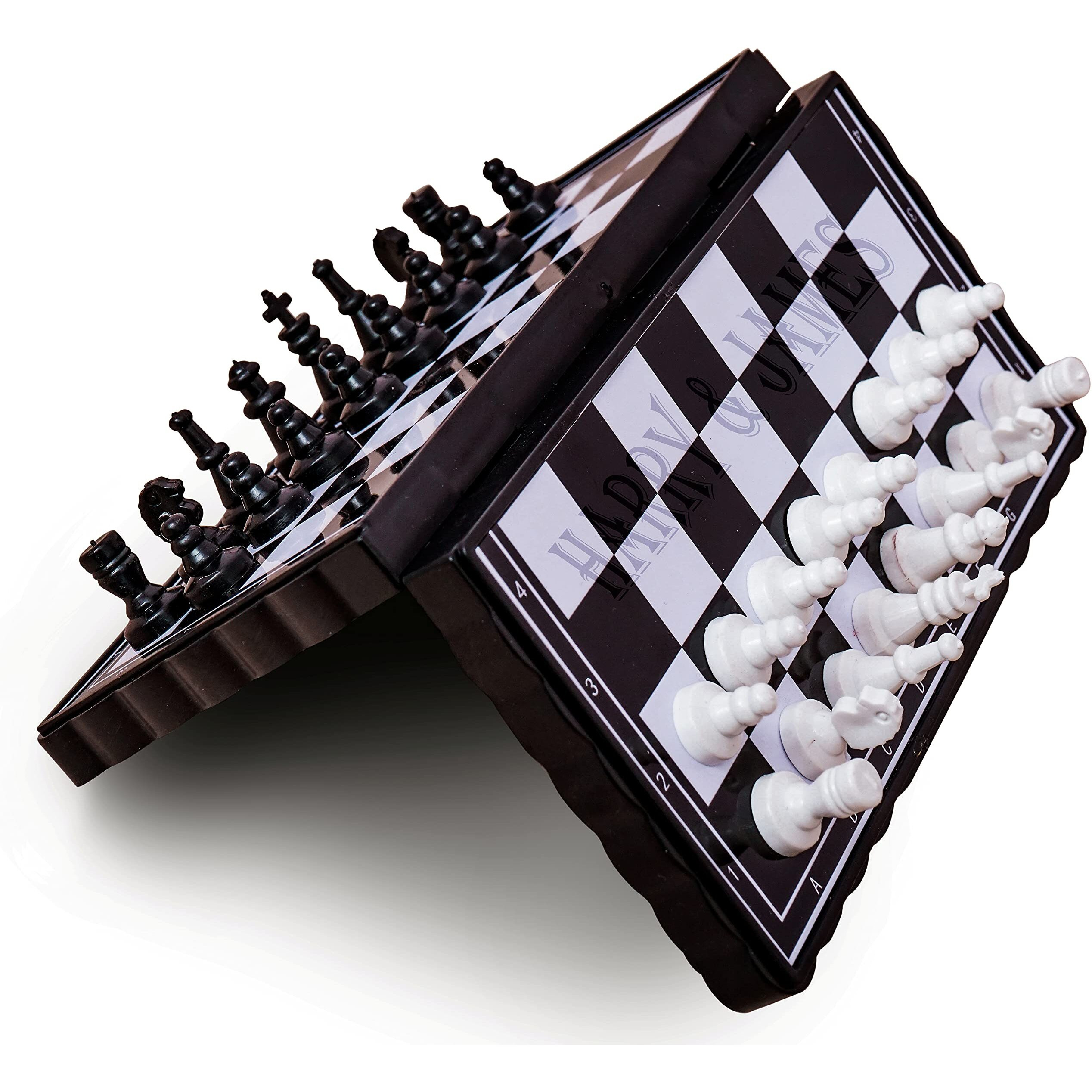 Harry & James Mini Magnetic Educational Toys Travel Chess Set, Mini Foldable Chess, Pocket Size Magnetic Travel Chess With Folding Board For Kids, Boys, Girls, Childrens And Adults (Black)