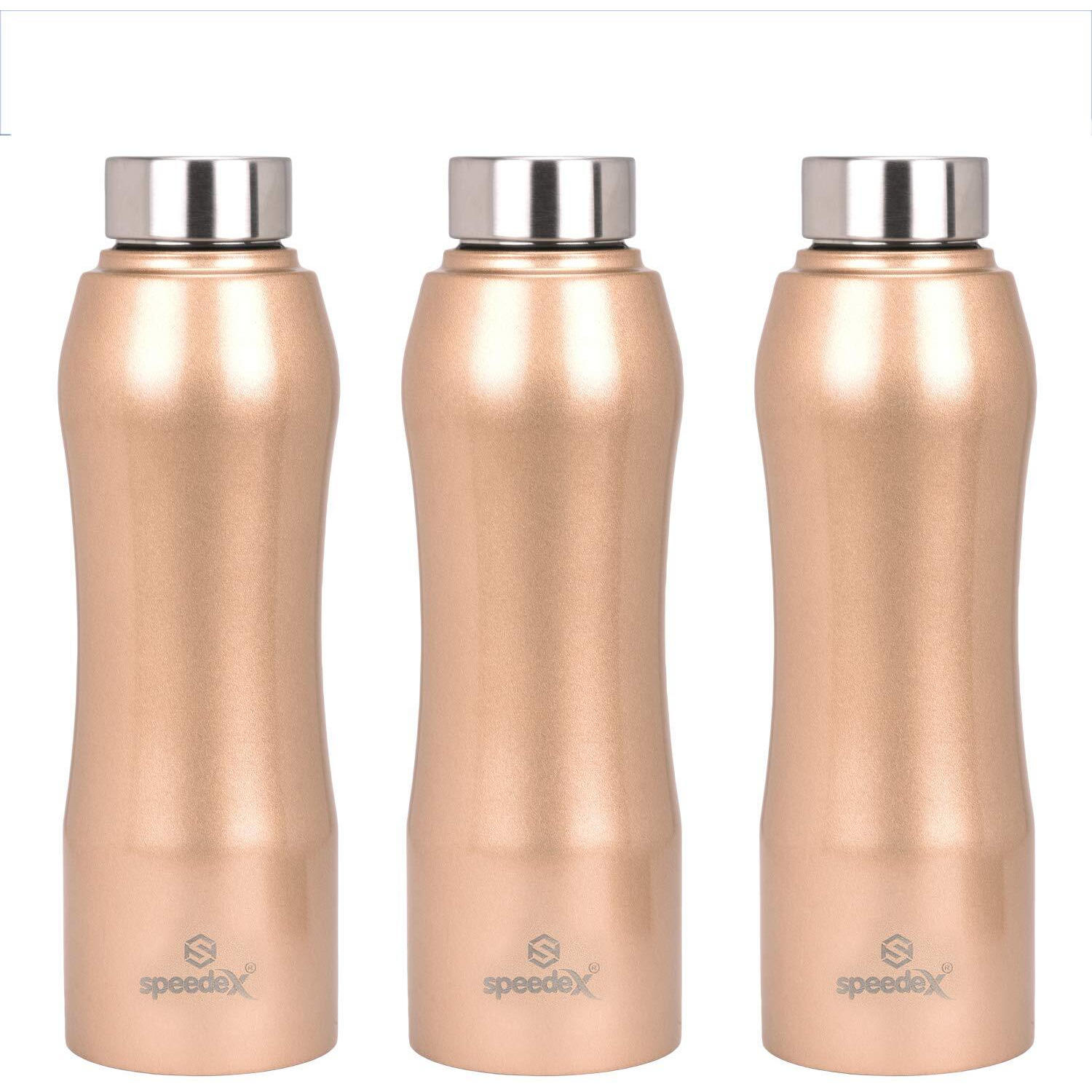 Speedex Stainless Steel Water Bottle 1 Ltr For School, Gym, Office Bottles 1 Litre For Boys, Girls, Men, Women, Kids, Fridge, Golden Colour, Set Of 3, Screw Cap
