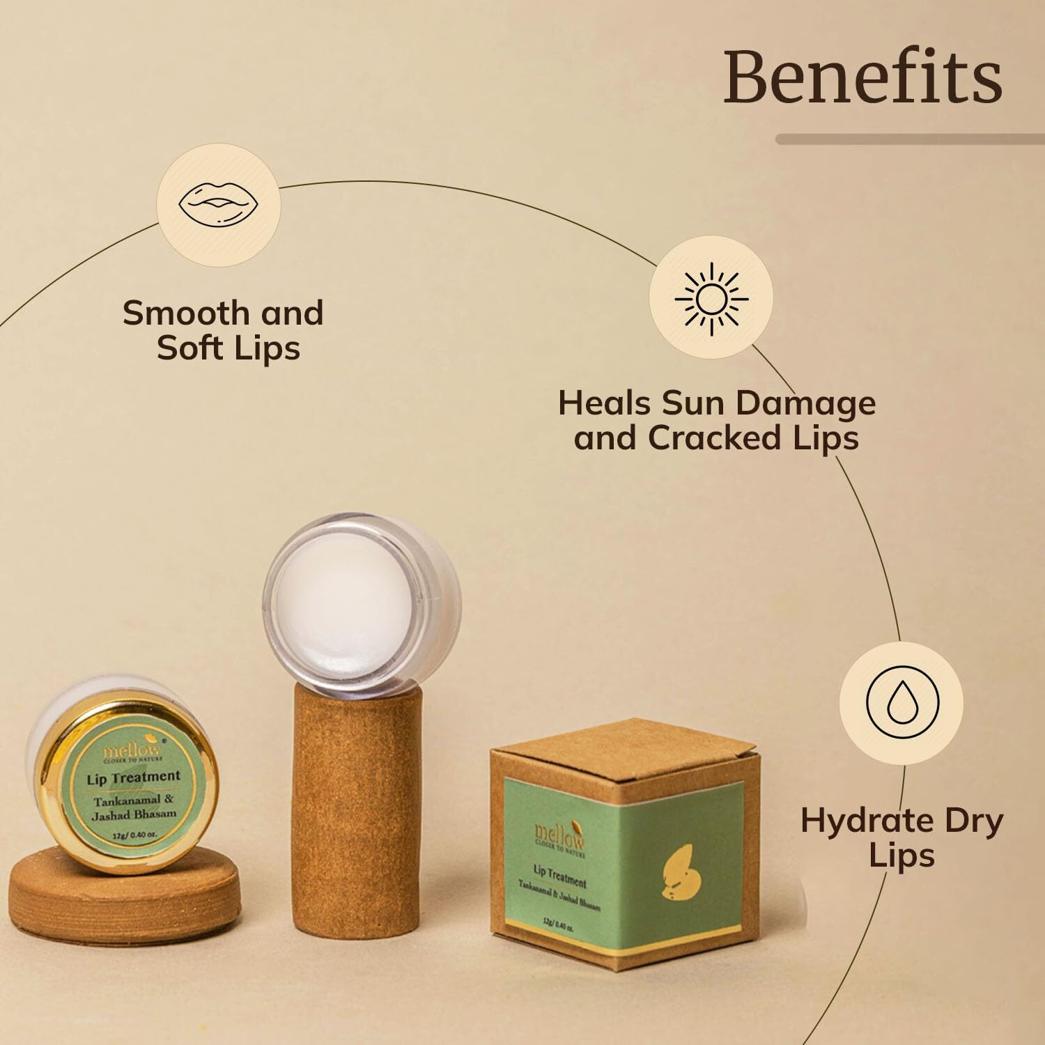 Mellow Herbal Lip Treatment With Almond Oil & Jasad Bhasma For Moisturize & Nourish Dry & Chapped Lips, Ayurvedic Balm For Men & Women, Paraben Free [Cream - 12 Gm]