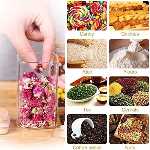 Brezzycloud 270Ml Glass Jars With Bamboo Wooden Airtight Lids,Set Of 9 Food Storage Containers For Home Kitchen,Tea,Sugar,Salt,Spices,Coffee,Flour,Herbs,Grains(270Ml,9 Pcs,Square Shape)Transparent