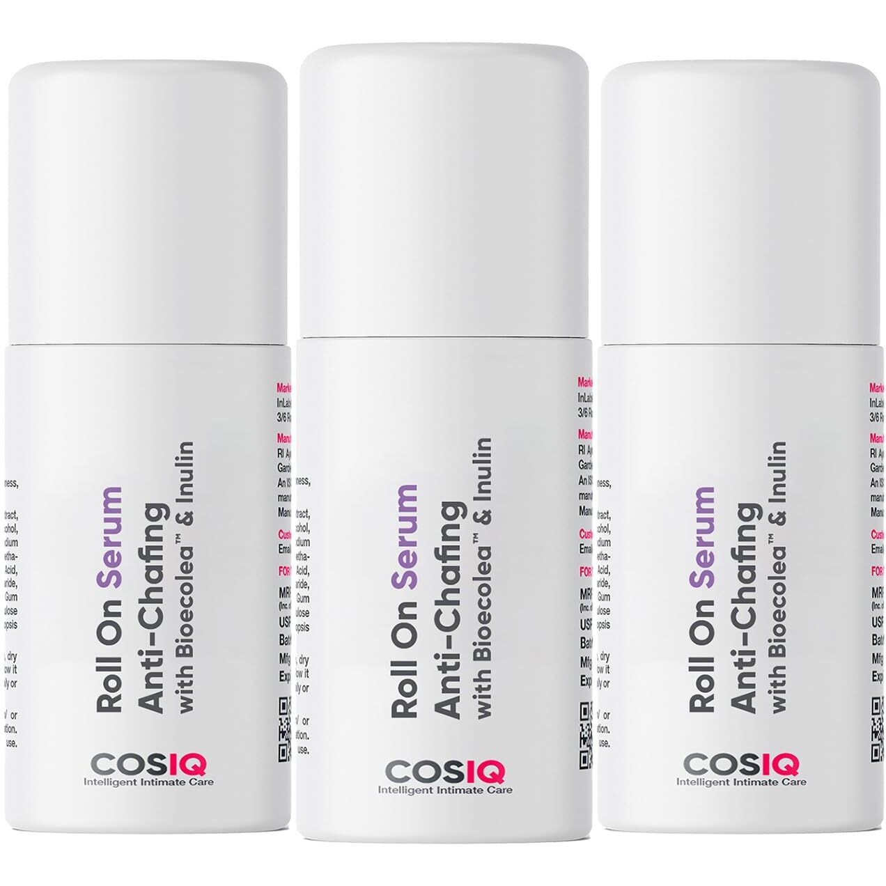 Cos-Iq Anti-Chafing Roll-On Serum (Pack Of 3 X 40Ml)| Bioecolea & Inulin | Anti-Rash Serum For Intimate Areas | Reduces Inner Thigh Rashes From Sports| Prevents Sweat, Odor, Irritation & Rashes| 120Ml