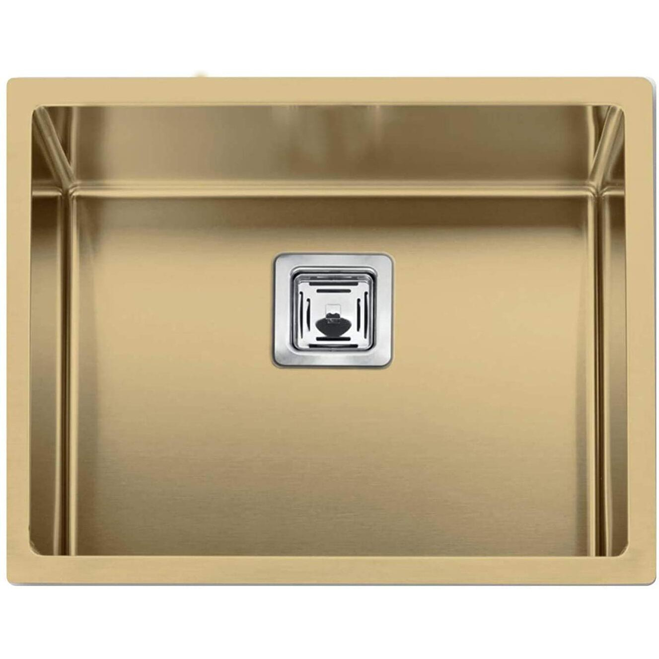 Arquin 24 X 18 X 10 Inches Gold Handmade Matt Finish Single Bowl 304 Grade Stainless Steel Kitchen Sink/Basin For Kitchen With Square Drainer And Ss Fruit Basket