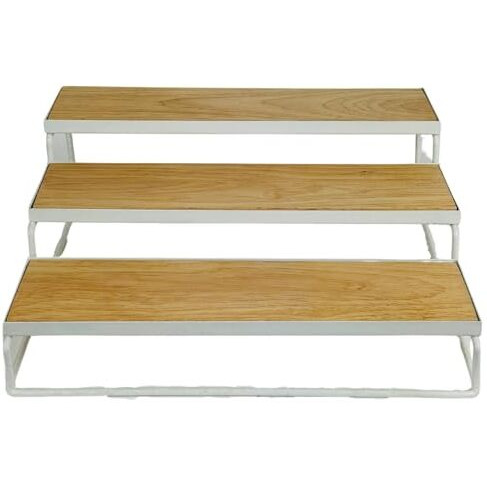 Go Hooked 3-Tier Wooden Shelf Organizers | Spices Organizer | Bathroom Essentials | Vanity Storage | Decorative Use | Cosmetic Makeup Storage | Metal Standing Rack (White)