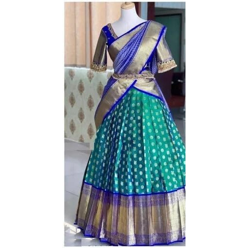 Zerico Women's Indian Traditional Kanjivaram Kanchipuram Silk Pure Zari Weaving Lehenga Choli And Havay Zari Work Dupatta With Blouse (All Unstitched) (Half Saree) (Rama)