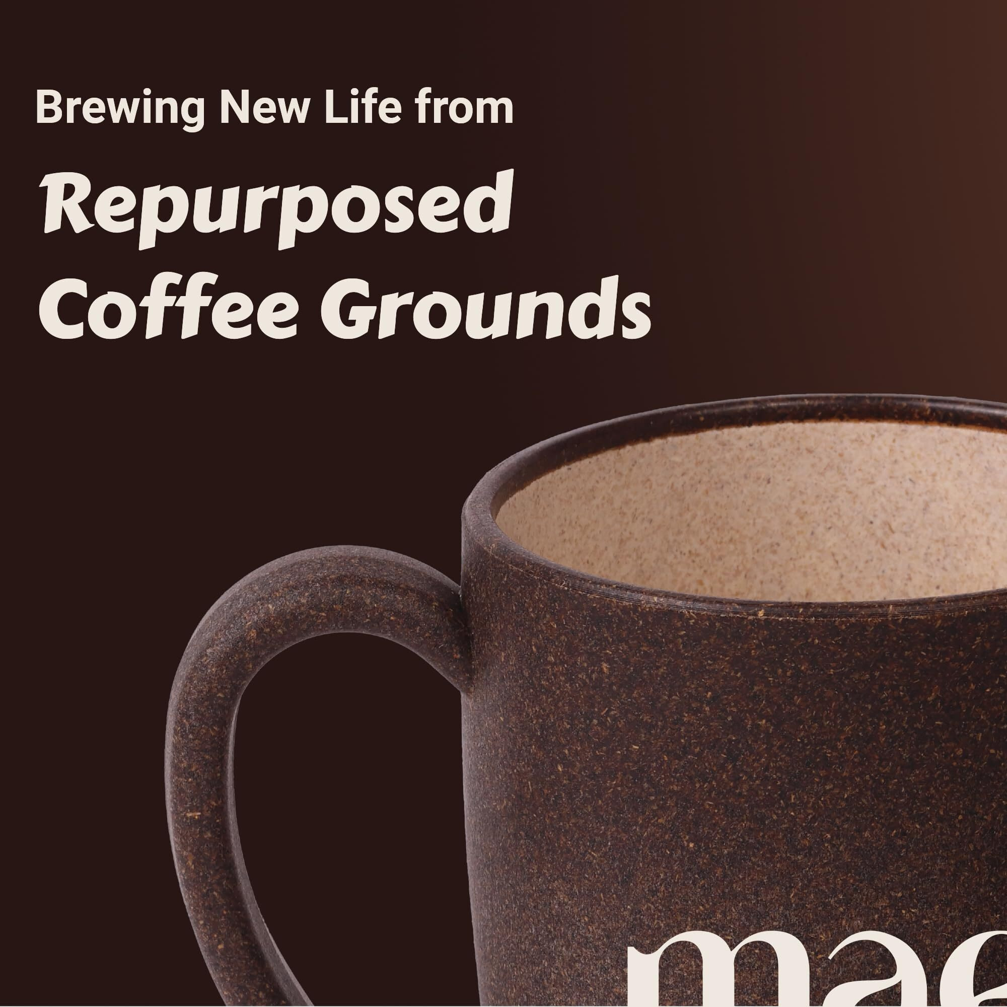 Mae Coffee Mug With Lid | 370 Ml | Crafted From Used Coffee Grounds | Eco Friendly & Sustainable Cup | Insulated | Microwave Safe | Travel Friendly | Spill Proof | Office | Home | Gift | Mug | 4 Pc
