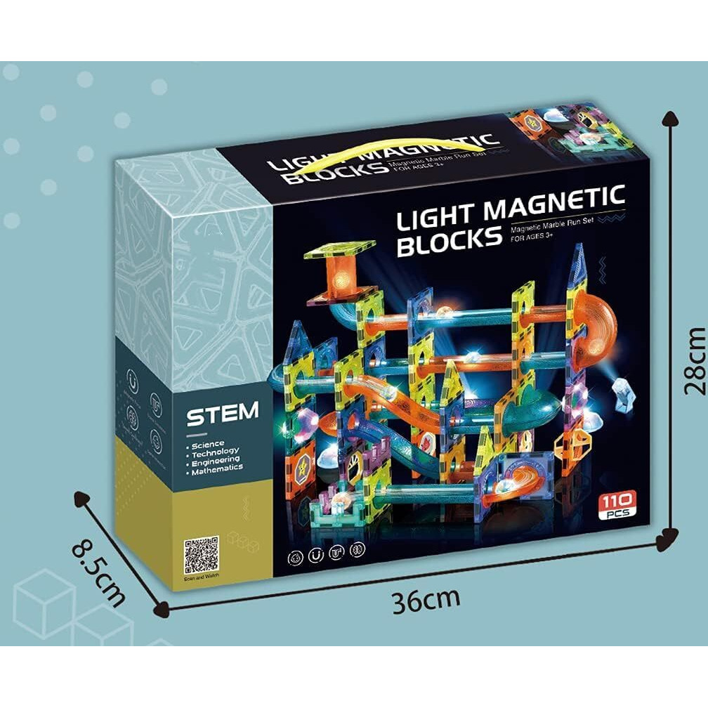 Magnetic Tiles, Yotym 110Piece Light Magnetic Tiles Building Tile For Kids,3D Clear Educational Stem Toys, Marble Run Blocks Toys For Kids Ages 3+Year Old Boys Girls (Magnetic Marble Run Block Set)