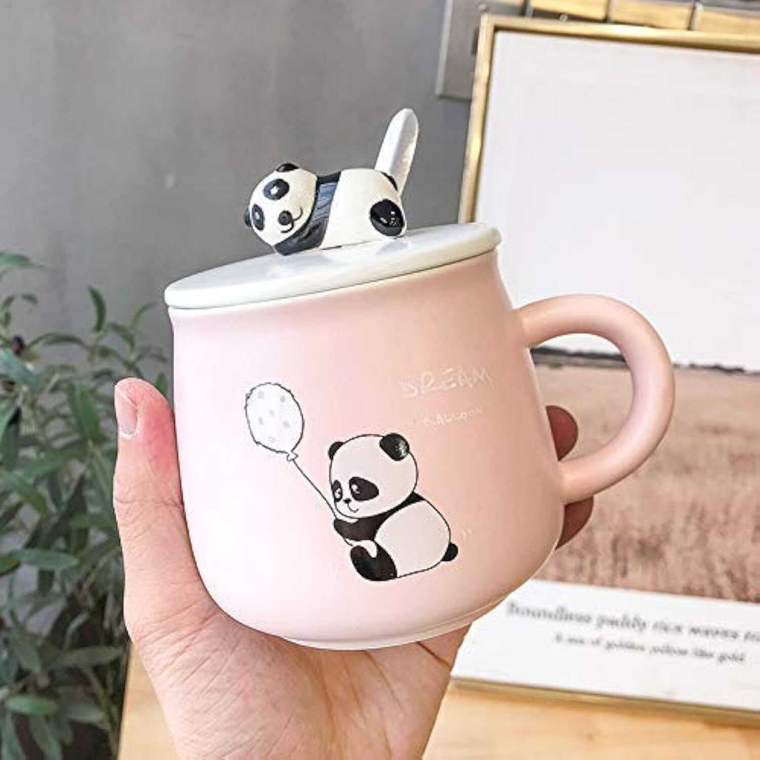 Nyrwana Coffee Mug, Gift Items For Women, Birthday Gift For Girlfriend, Mugs For Gift, Unique Gift For Women, Cups And Mugs, Gift For Women Birthday Special, Panda Mug With Lid And Spoon (Pink)