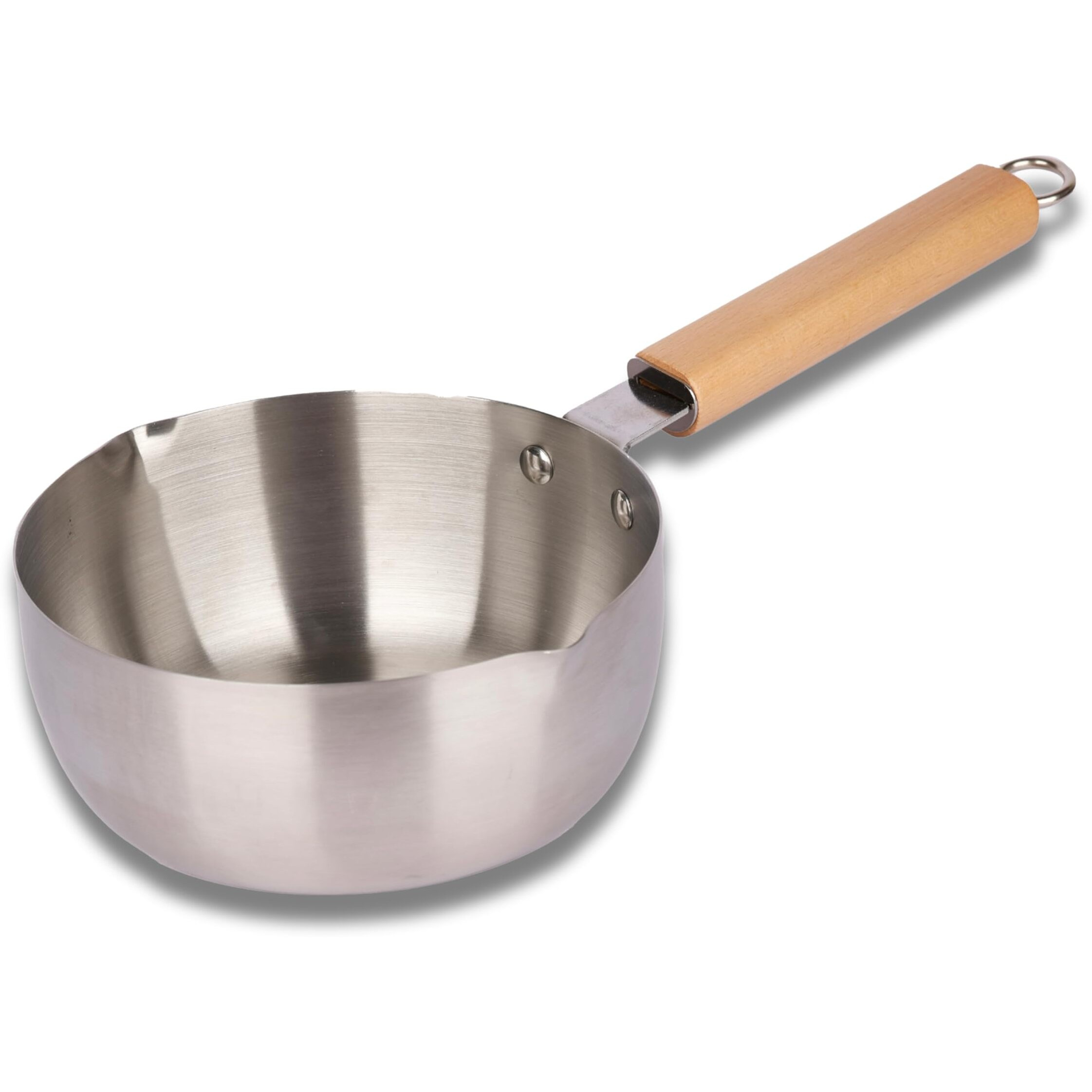 Dayanidhi Stainless Steel Milkpan With Wooden Handle | 1.8L Boiling Pan For Tea, Coffee, Milk, Water, Sauce & Noodles | Gas Stove & Induction Compatible | Japanese Style Pan (1 Piece)