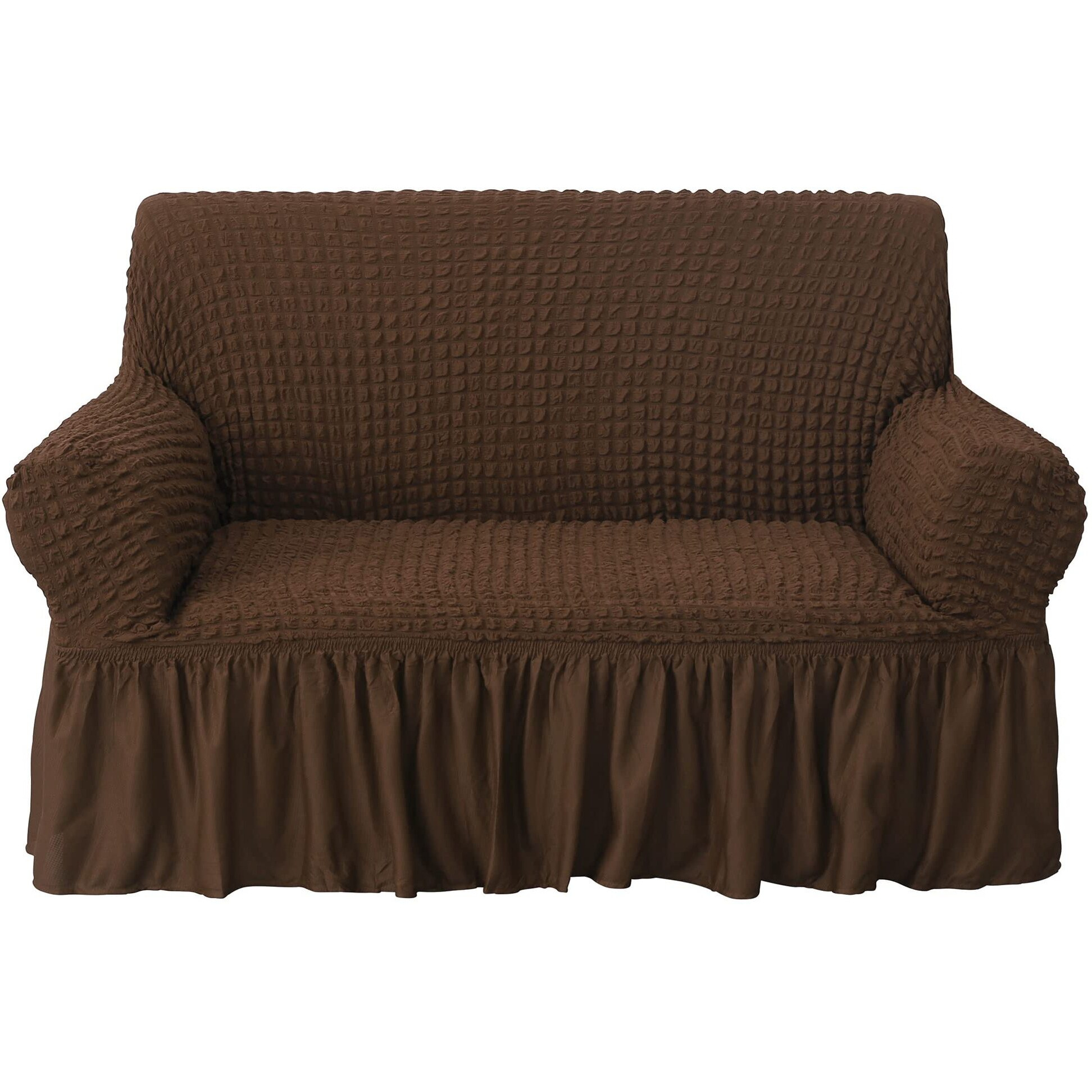 House Of Quirk Turkish Bubble Frill 280 Gsm Sofa Slipcovers, Durable Washable Universal Triple Seater High Elastic Furniture Protector (Coffee, 185-230Cm)