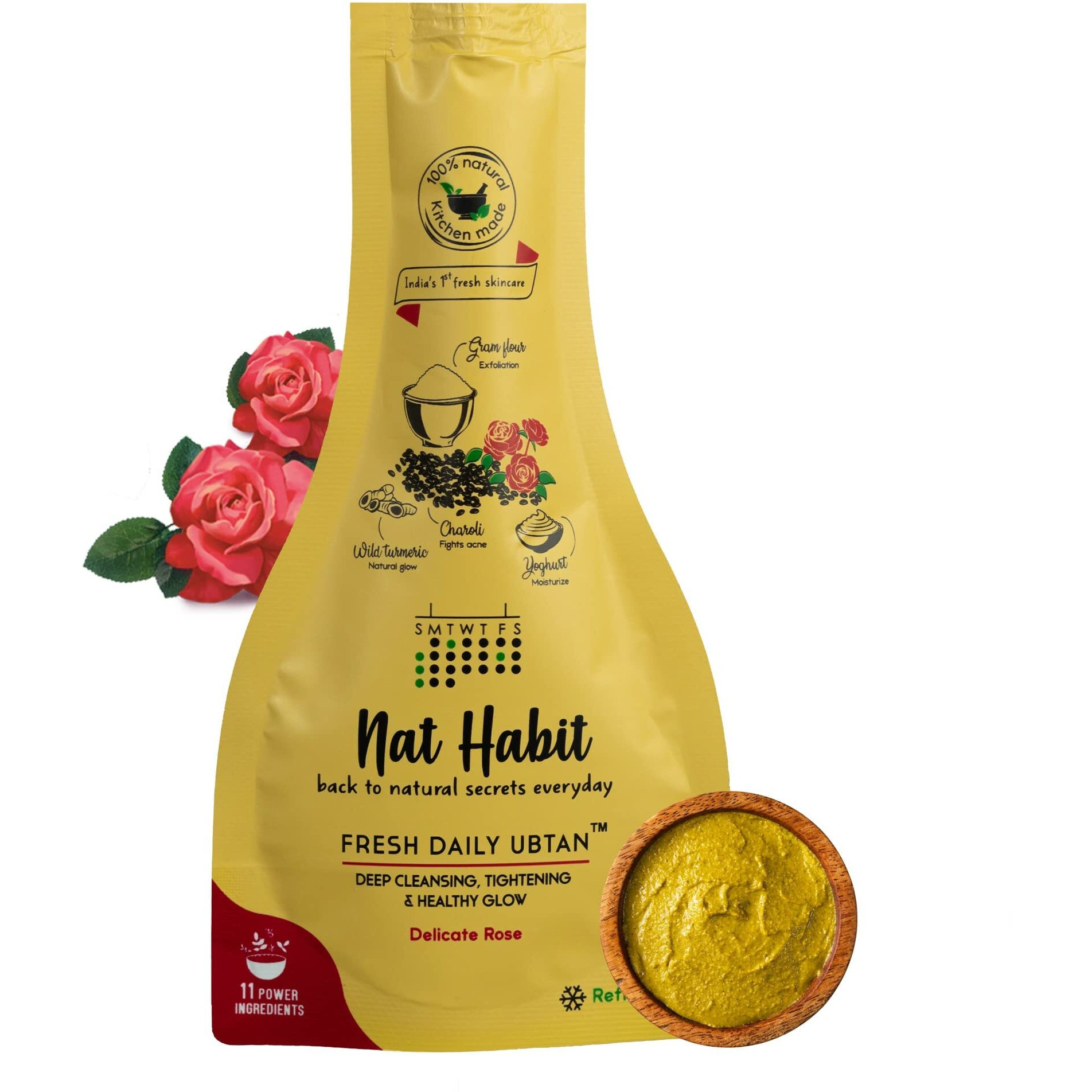 Nat Habit - Back To Natural Secrets Everyday Fresh Rose Ubtan, Face Wash, Cleanser, Face Pack Glowing Radiance, Dry & Oily Skin, Pimple, Acne Natural, Ayurvedic, (40 G) Pack Of 2