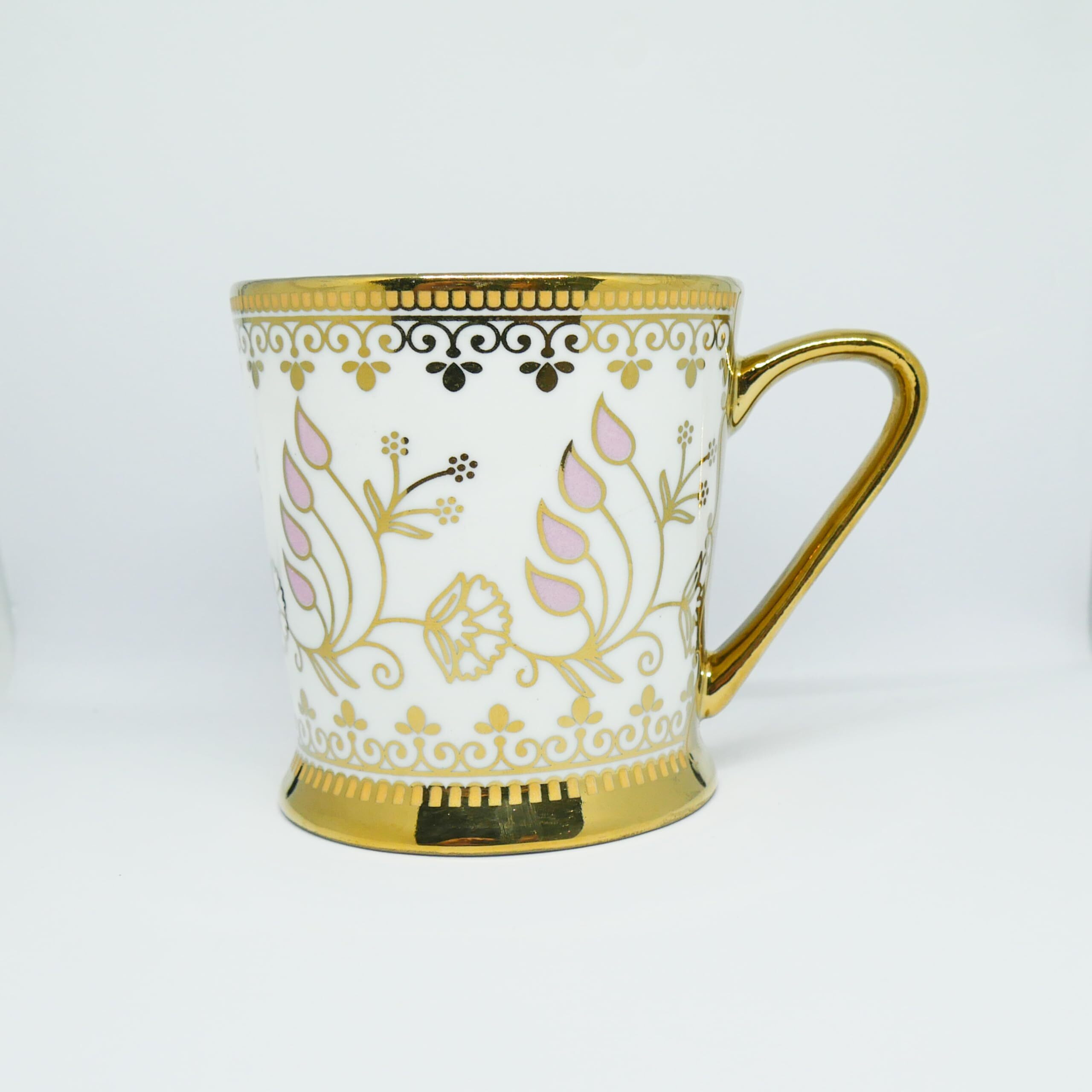 Femora Premium Rose Gold Golden Leaf Ceramic Coffee & Tea Cup Set Of 4, 160 Ml