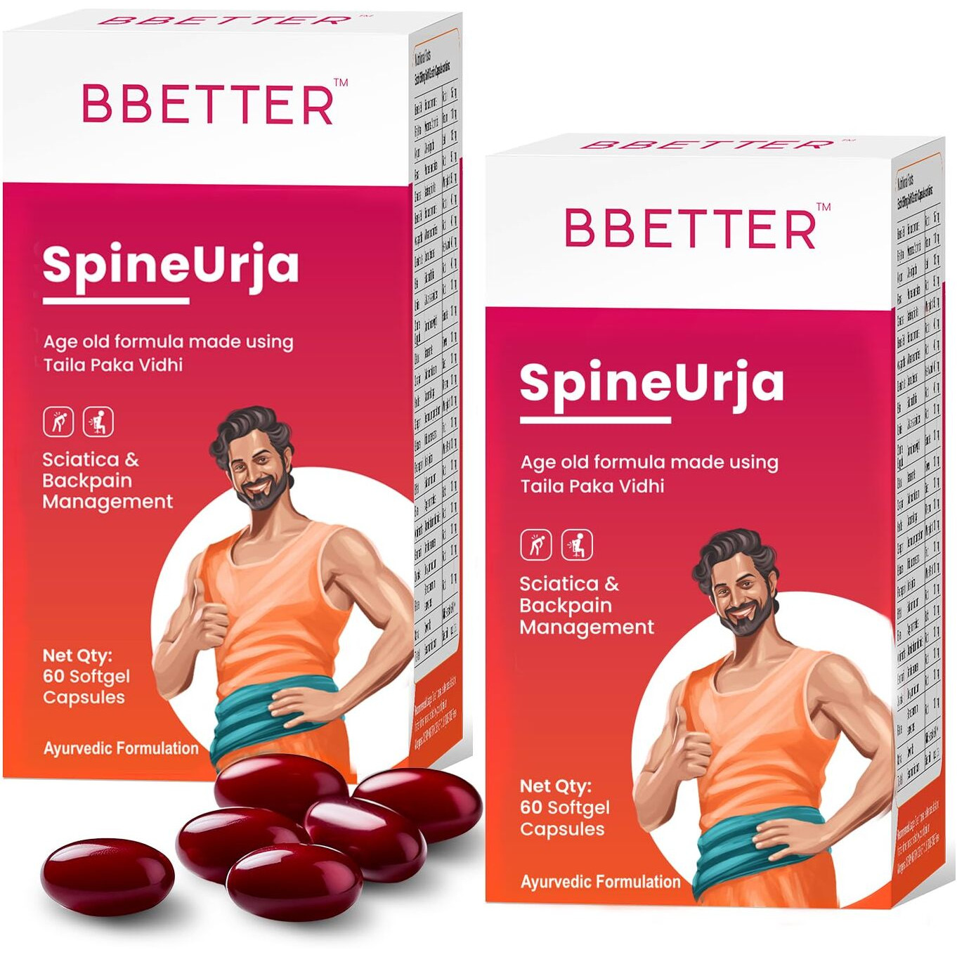 Bbetter Spineurja -Lab Tested Ayurvedic Medicine For Lower Back Pain Relief & Sciatica Relief | Made By Taila Paka Vidhi Method | 120 Softgels
