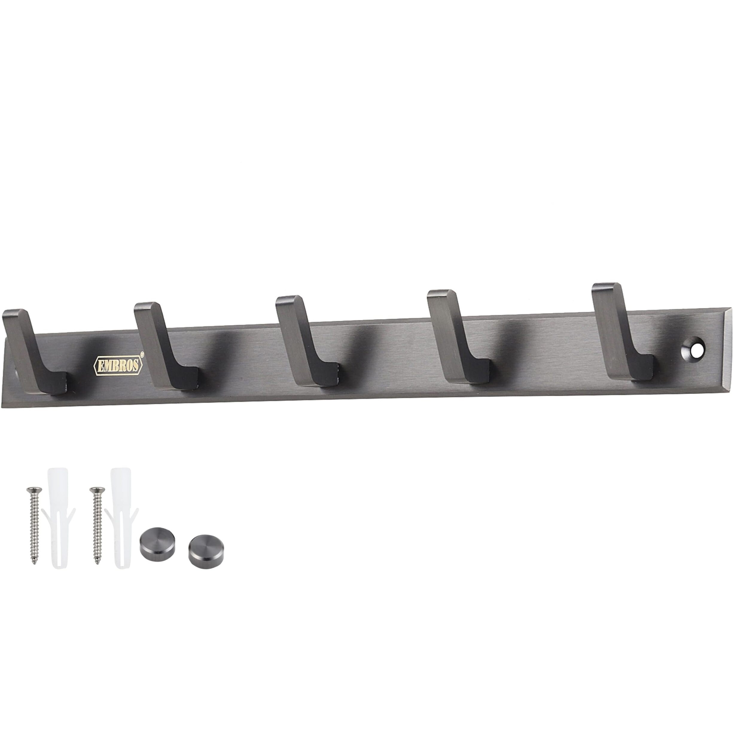 Embros Brass Wall Hooks - Entryway Coat Rack With 5 Hooks - Durable Metal Hanger For Bathroom, Towels, Clothes, Hats, Keys - Wall Mounted Robe Hooks Holder - Organizer For Home, Kitchen, Bedroom