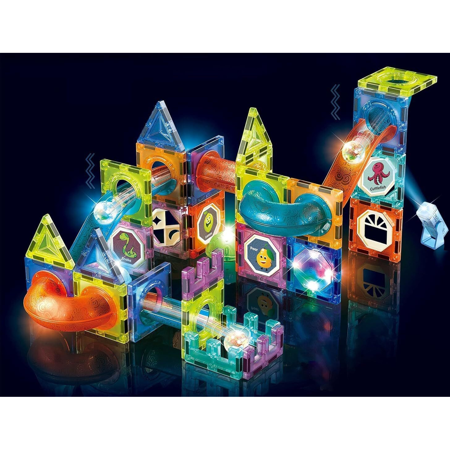 Magnetic Tiles, Yotym 75 Piece Light Magnetic Tiles Building Tile For Kids,3D Clear Educational Stem Toys, Marble Run Blocks Toys For Kids Ages 3+Year Old Boys Girls (Magnetic Marble Run Block Set)