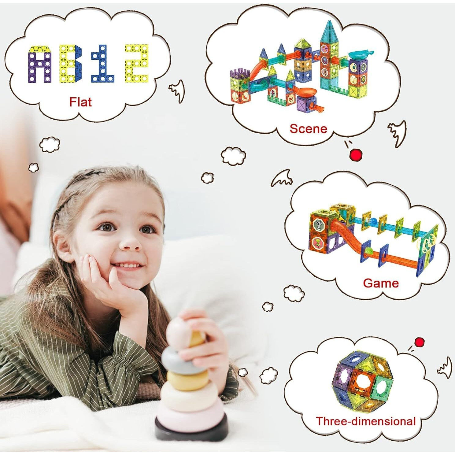 Magnetic Tiles, Yotym 75 Piece Light Magnetic Tiles Building Tile For Kids,3D Clear Educational Stem Toys, Marble Run Blocks Toys For Kids Ages 3+Year Old Boys Girls (Magnetic Marble Run Block Set)