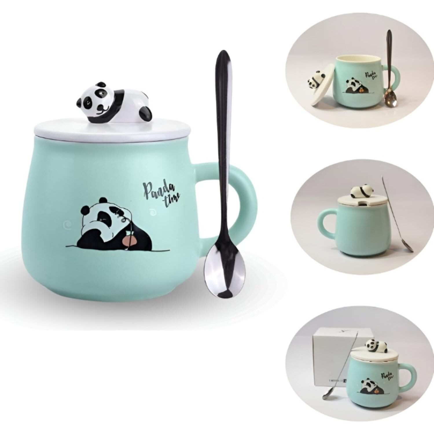 Nyrwana Coffee Mug, Gift Items For Women, Birthday Gift For Girlfriend, Mugs For Gift, Unique Gift For Women, Cups And Mugs, Gift For Women Birthday Special, Panda Mug With Lid And Spoon (Green)