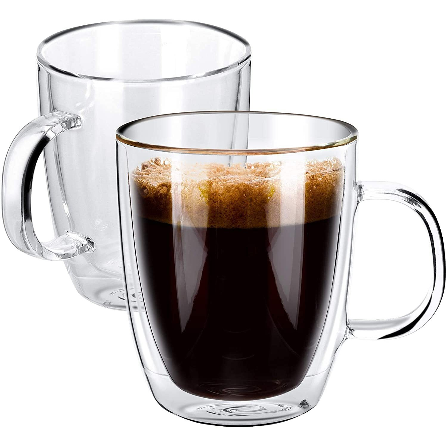 Femora Borosilicate Glass Double Wall Tea Cup- 360 Ml Set Of 6 Pcs, Transparent