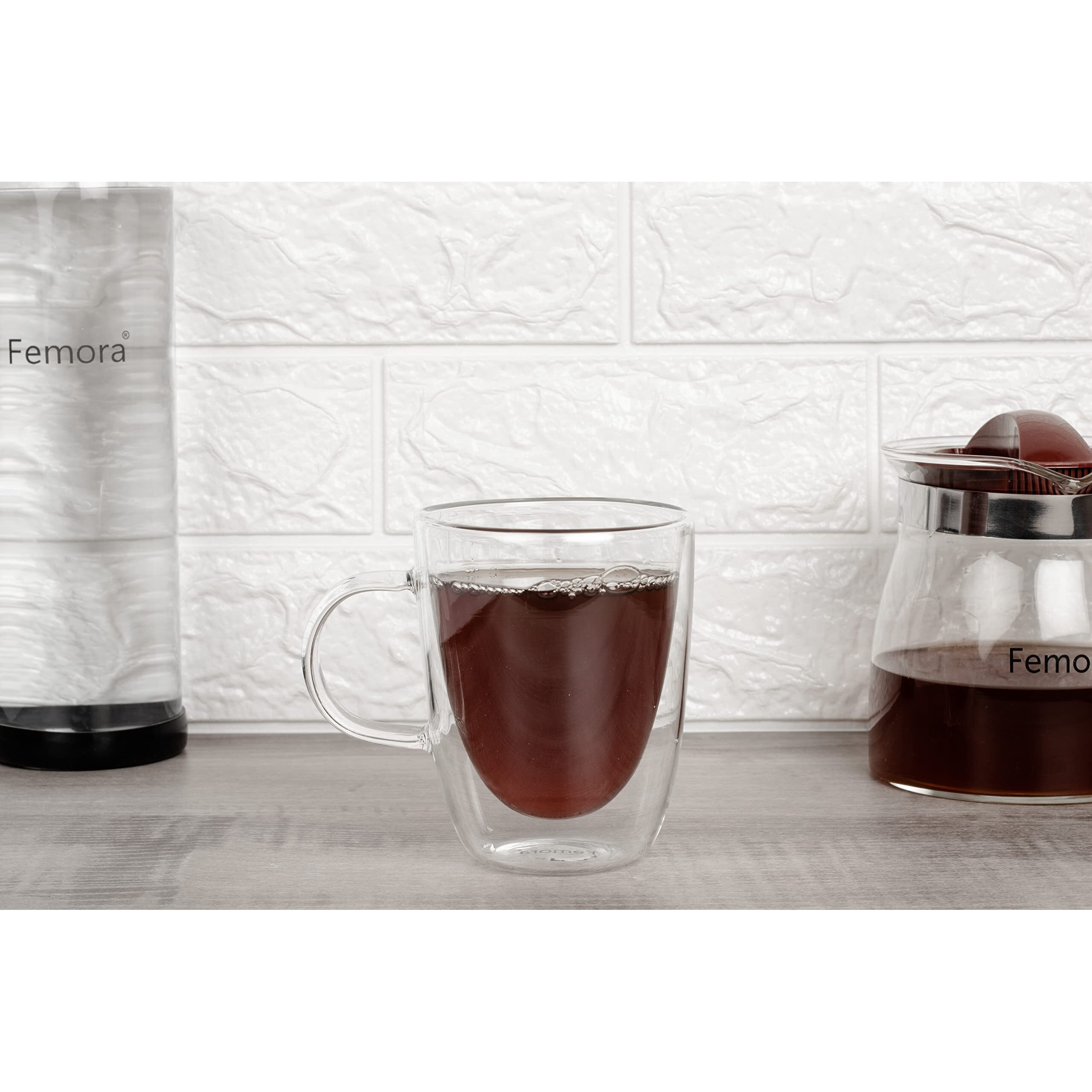 Femora Borosilicate Glass Double Wall Tea Cup- 360 Ml Set Of 6 Pcs, Transparent