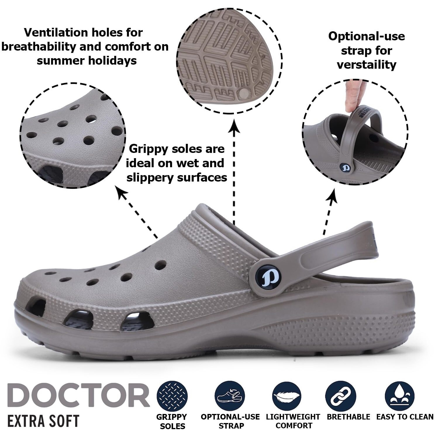Doctor Extra Soft Men's Classic Casual Clogs/Sandals With Adjustable Back Strap For Adult | Comfortable & Light Weight | Stylish & Anti-Skid | Waterproof & Daily Mules For Gents/Boys D-501-Coffee-6 Uk