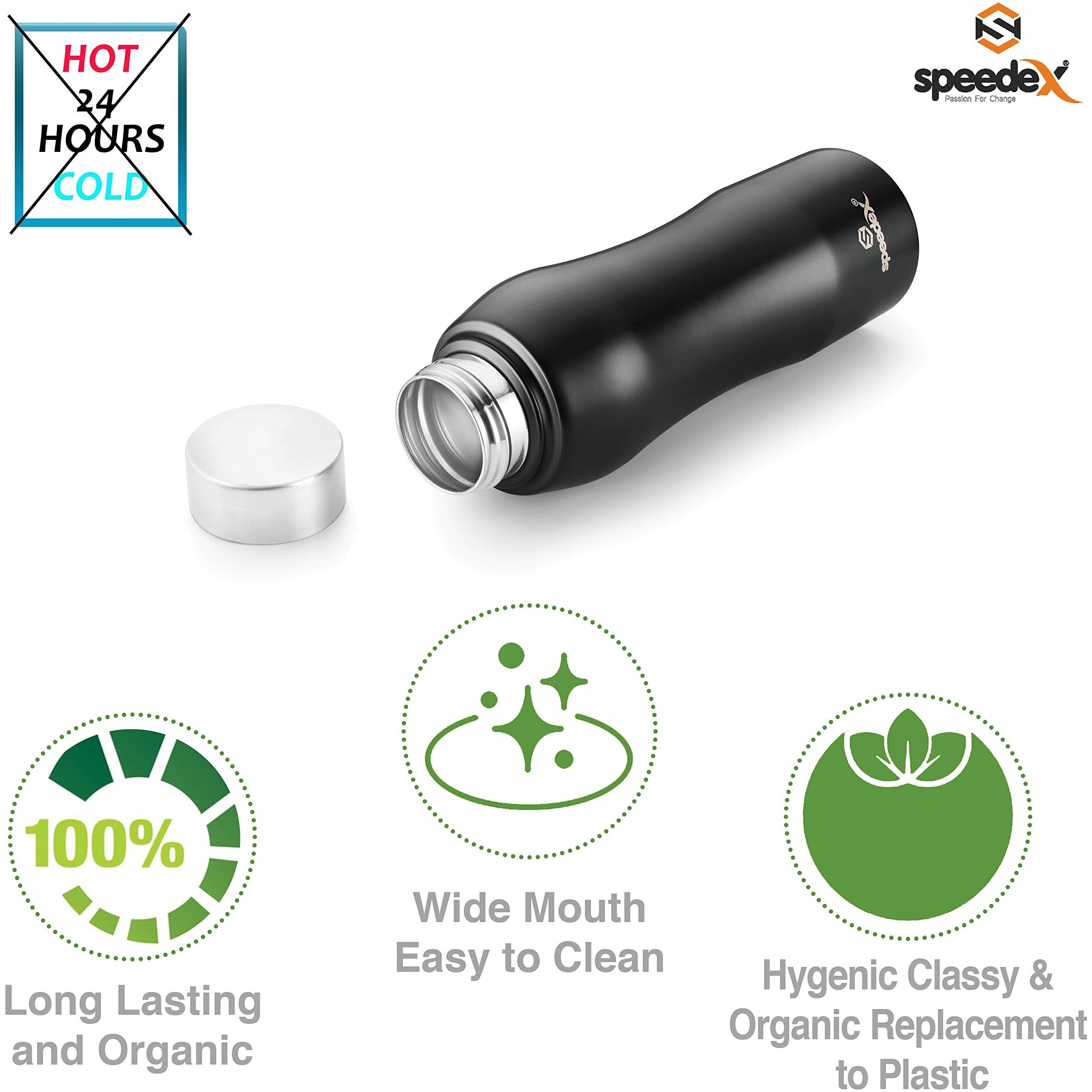 Speedex Stainless Steel Water Bottle 1 Ltr For School, Gym, Office Bottles 1 Litre For Boys, Girls, Men, Women, Kids, Fridge, Black Colour, Set Of 4, Screw Cap