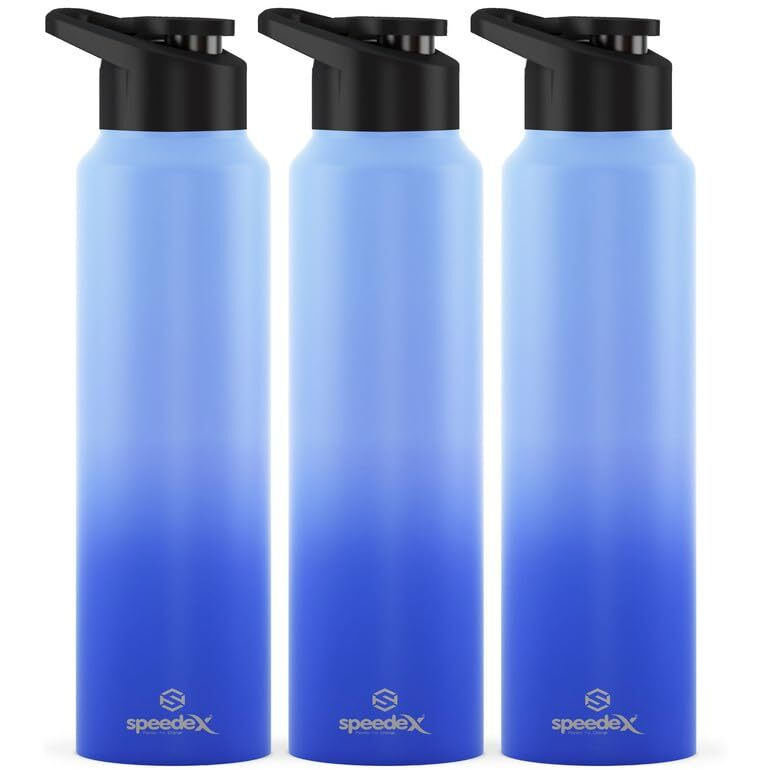Speedex Stainless Steel Water Bottle 1 Litre, Leakproof Sipper Cap 1 Ltr, Dual Blue Blue, Bottles 1+ Litre For School, Gym, Office, Boys, Girls, Men, Women, Kids 1Ltr - 1000 Ml - Set Of 3