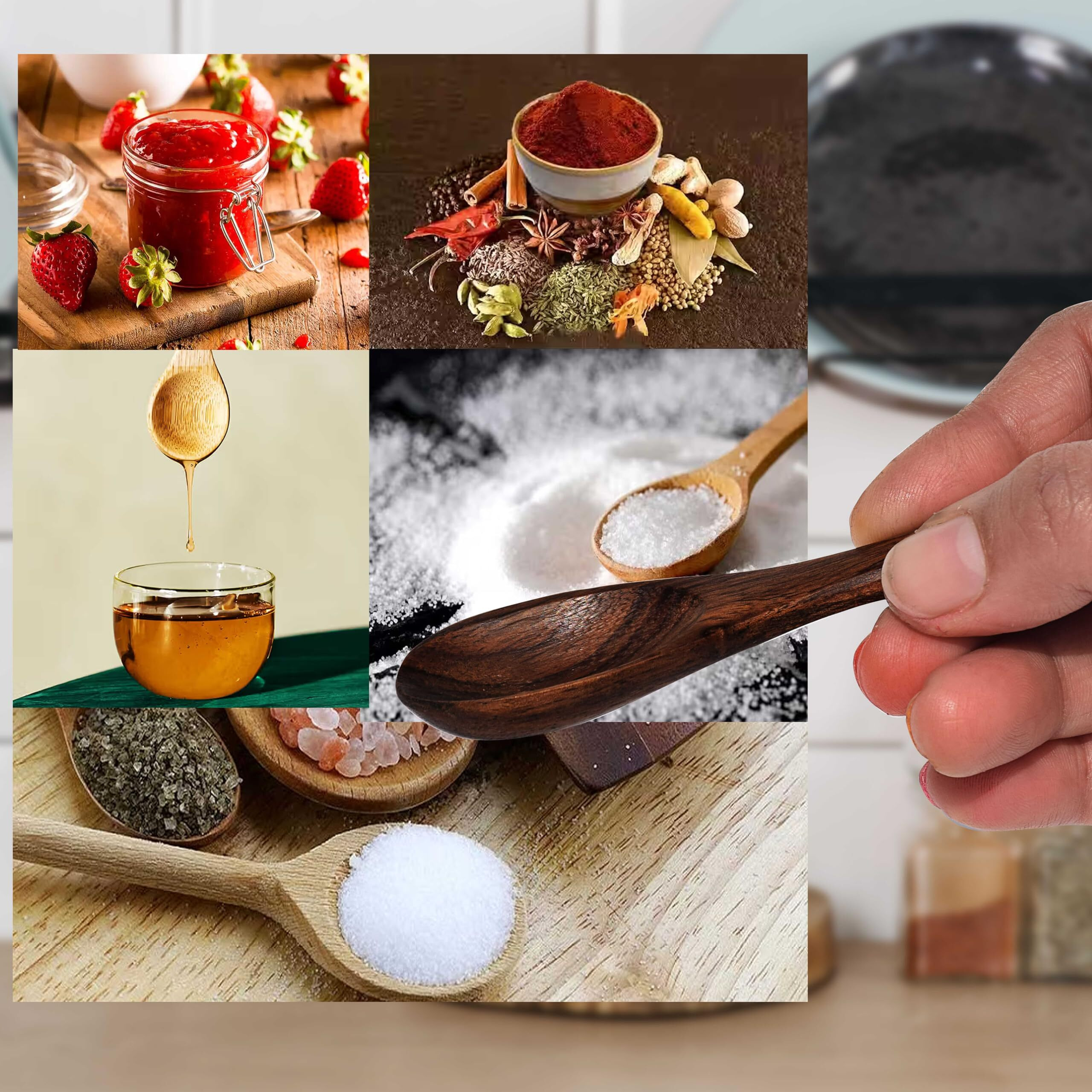 Pure Source India Wooden Masala Spoon For Small Containers, Handmade Wooden Spoon For Tea, Coffee, Sugar, Condiments & Spices, Set Of 4 (4 Inch)