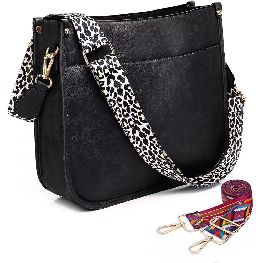Inovera (Label) Faux Leather Women's Hobo Handbag Ladies Crossbody Shoulder Bags Purse (Black)