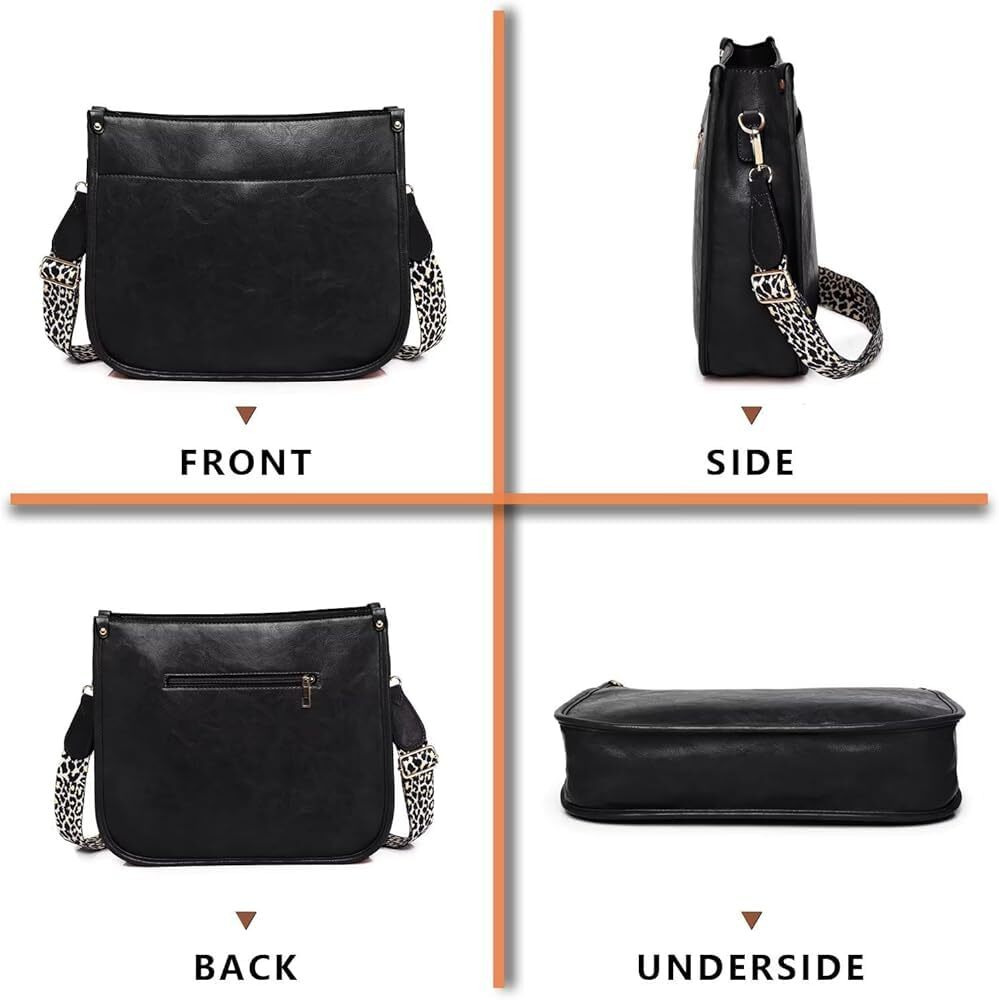 Inovera (Label) Faux Leather Women's Hobo Handbag Ladies Crossbody Shoulder Bags Purse (Black)