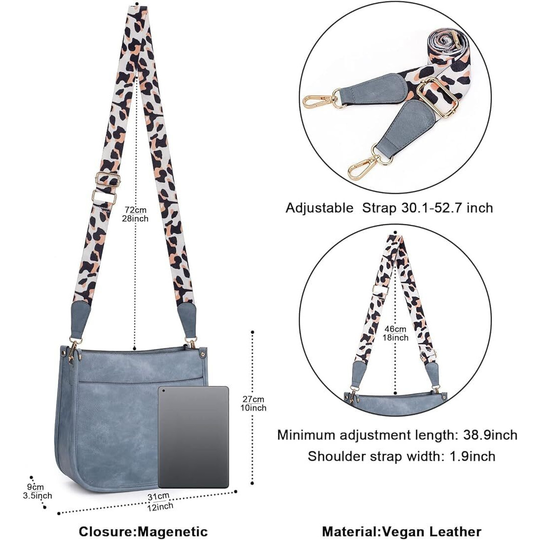 Inovera (Label) Faux Leather Women's Hobo Handbag Ladies Crossbody Shoulder Bags Purse (Light Blue)